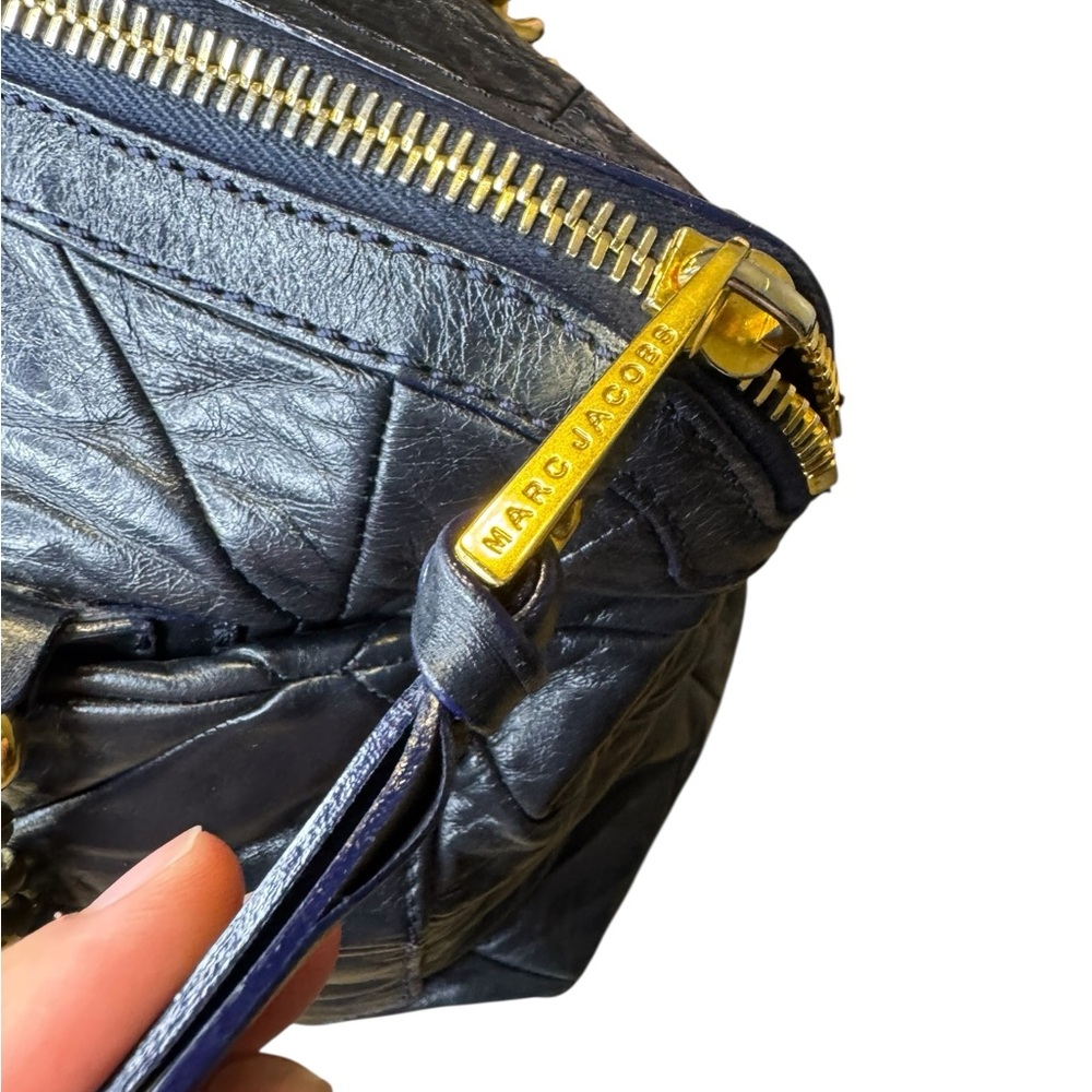 👜‎ Marc Jacobs Patchwork ‘Gennifer’ Navy Leather Chain Shoulder Bag XL Tote 👜 - Picture 10 of 16